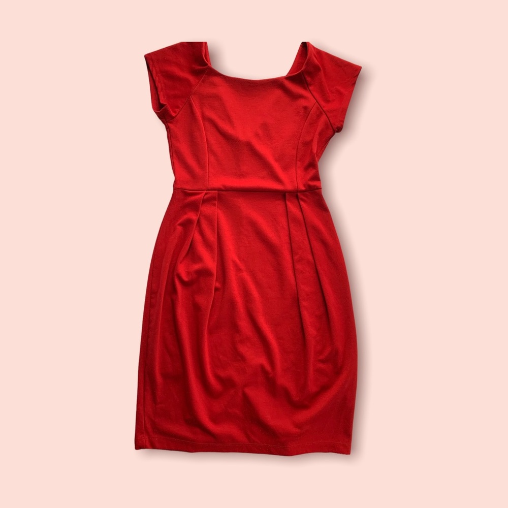 Rosebud Red Cap-Sleeve Sheath Dress